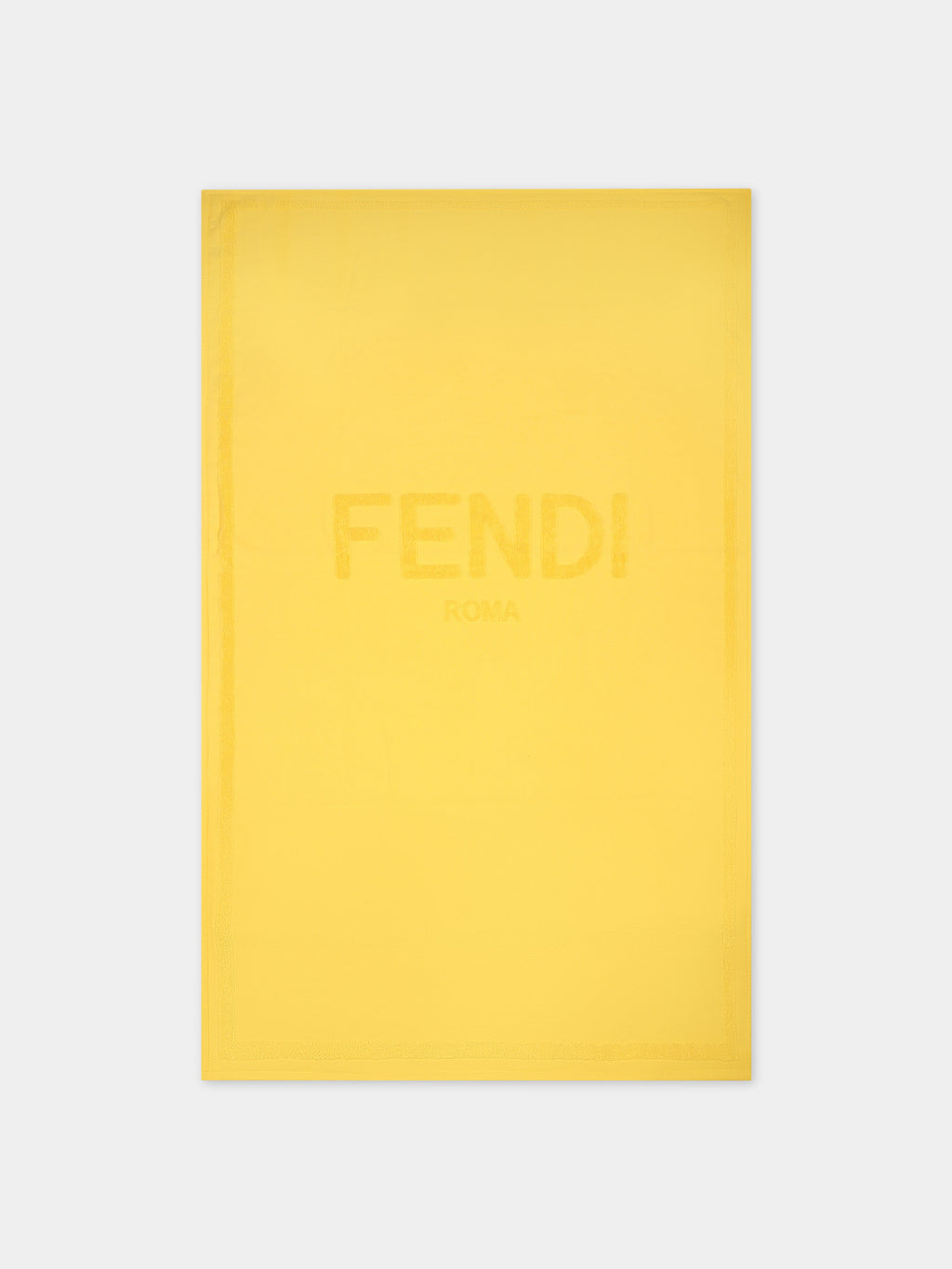 Yellow beach towel for kids with Fendi logo